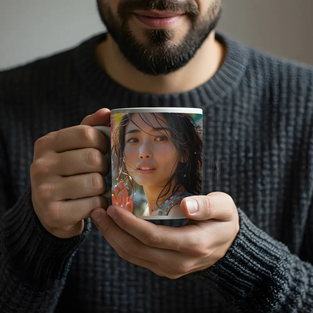 Young Asian Woman Colorful Summer Background – Mugs