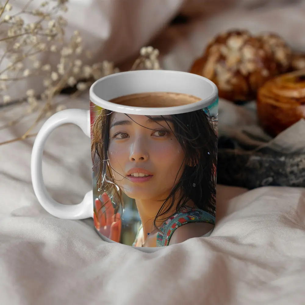 Young Asian Woman Colorful Summer Background – Mugs