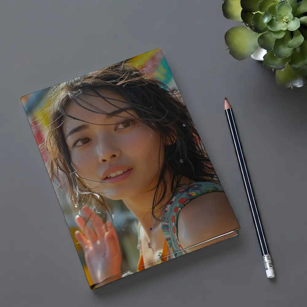 Young Asian Woman Colorful Summer Background – Notebooks