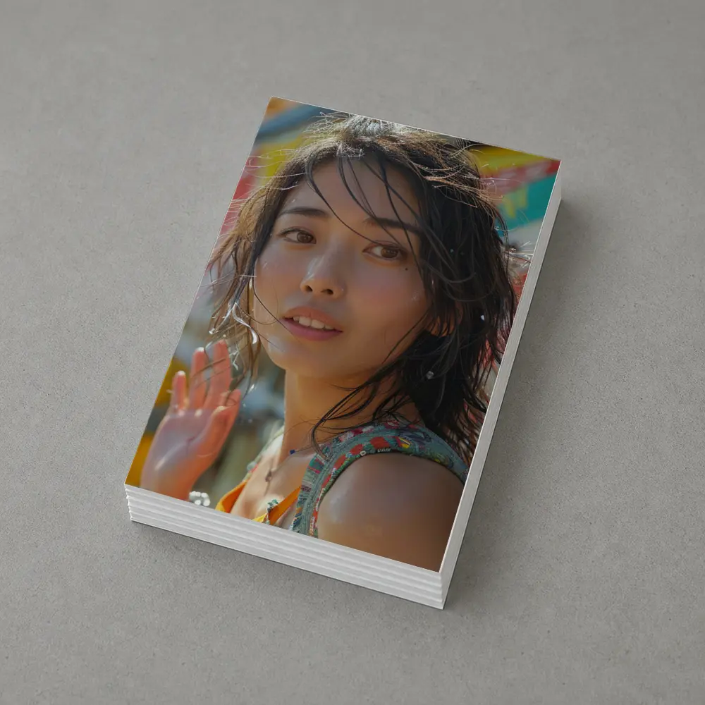 Young Asian Woman Colorful Summer Background – Postcards
