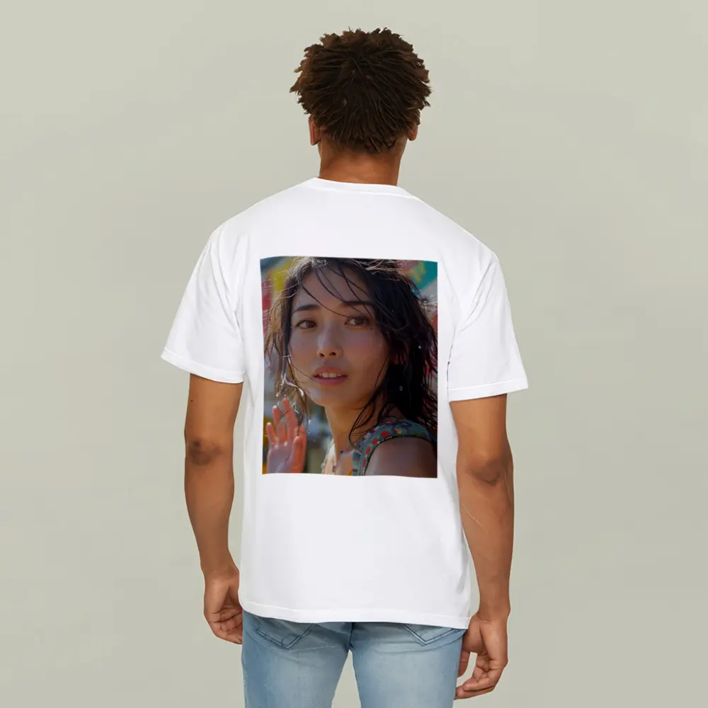 Young Asian Woman Colorful Summer Background – T-Shirts