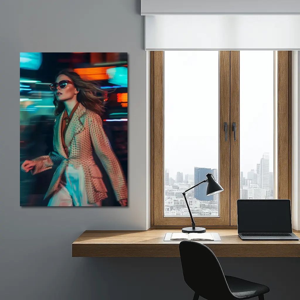 Woman Fashion Neon City Night Lights – Wall Art