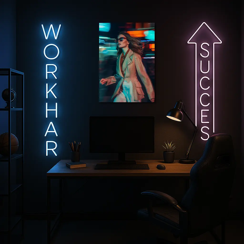 Woman Fashion Neon City Night Lights – Wall Art