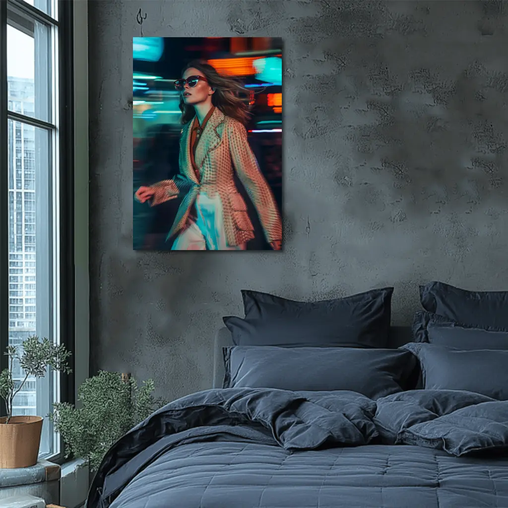 Woman Fashion Neon City Night Lights – Wall Art