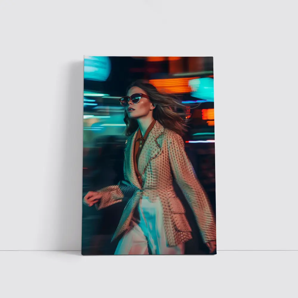 Woman Fashion Neon City Night Lights – Wall Art
