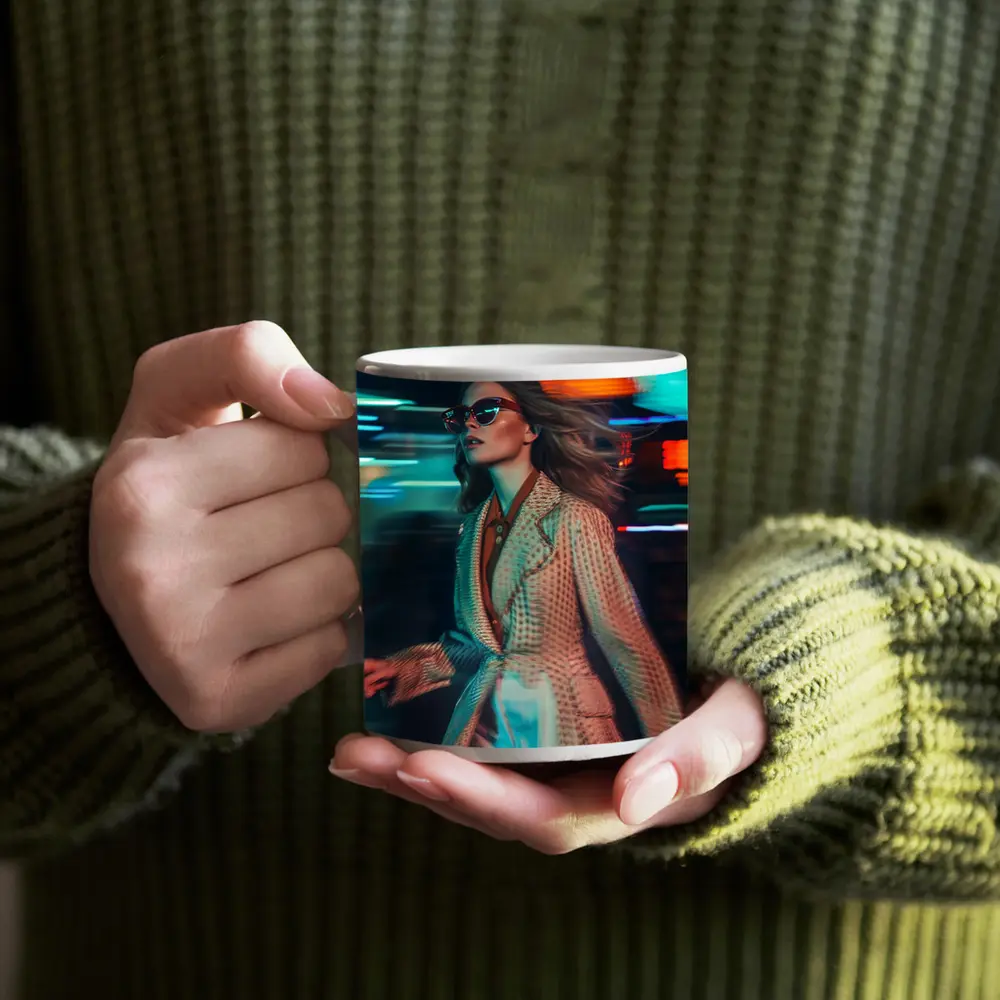 Woman Fashion Neon City Night Lights – Mugs