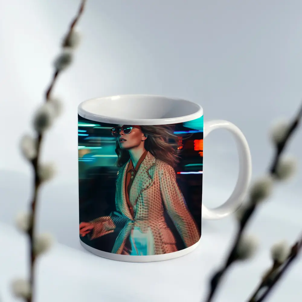 Woman Fashion Neon City Night Lights – Mugs