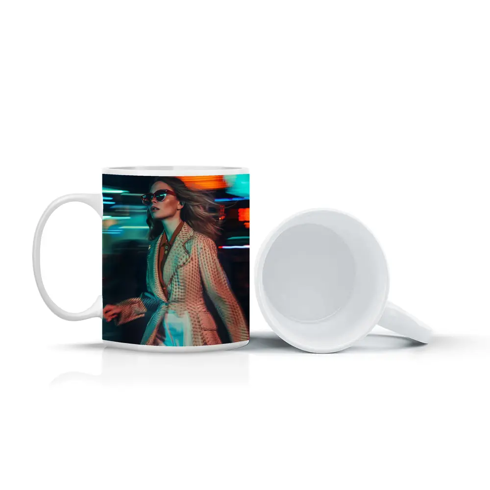 Woman Fashion Neon City Night Lights – Mugs