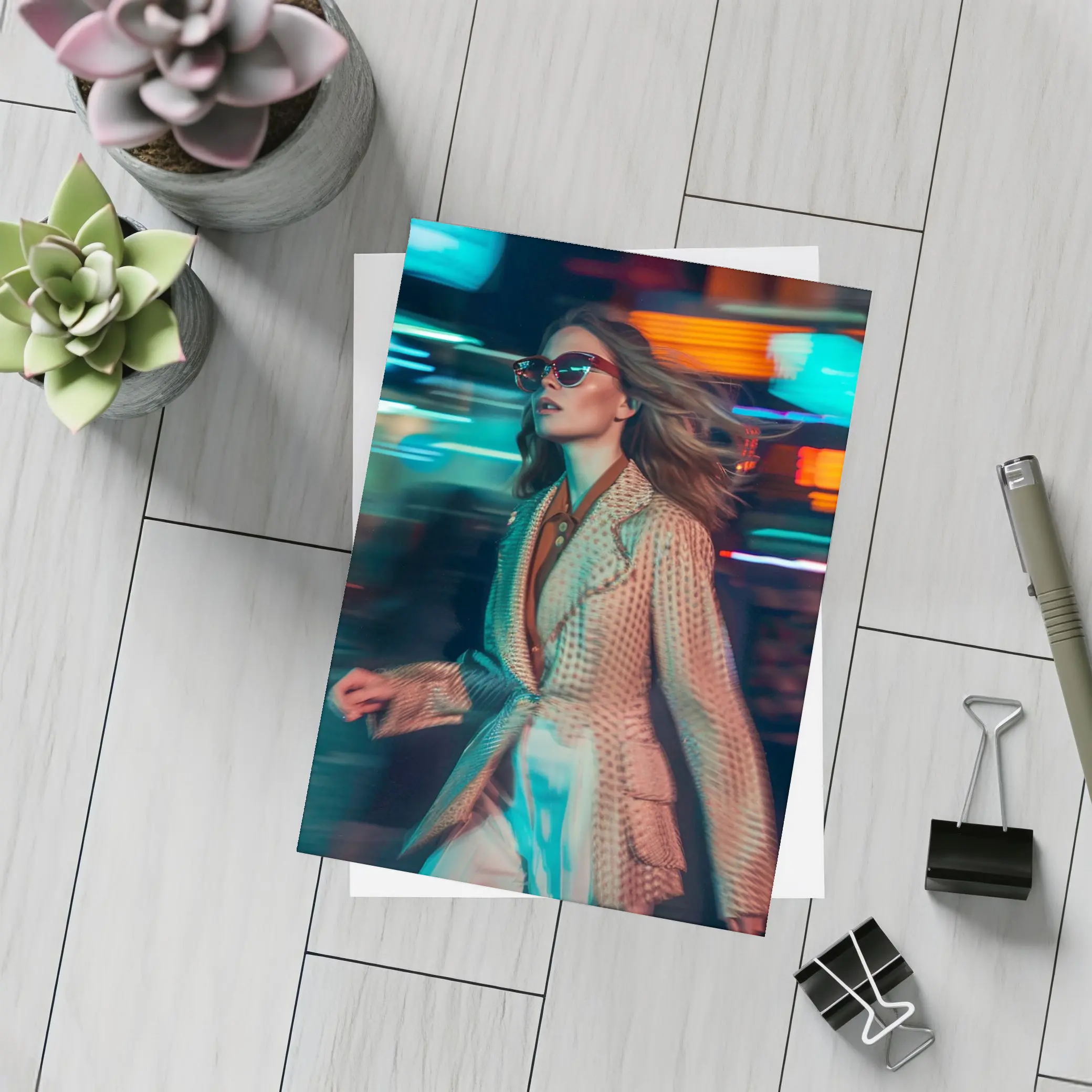 Woman Fashion Neon City Night Lights – Postcards