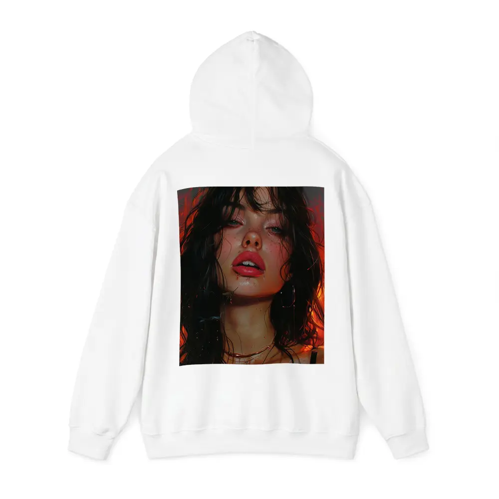 Dark Portrait Woman Red Fire Background – Hoodies