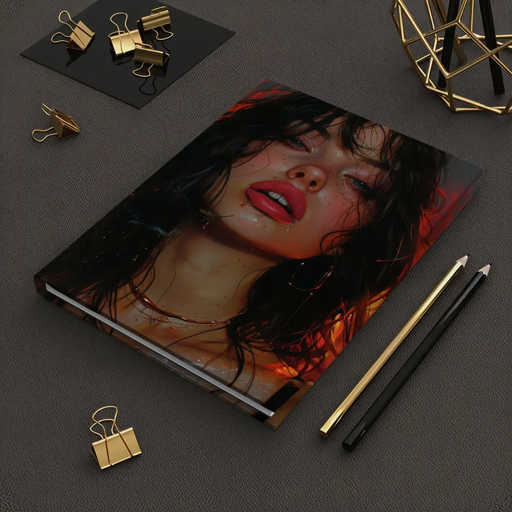 Dark Portrait Woman Red Fire Background – Notebooks