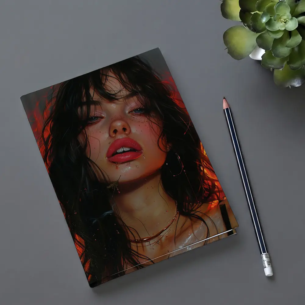 Dark Portrait Woman Red Fire Background – Notebooks