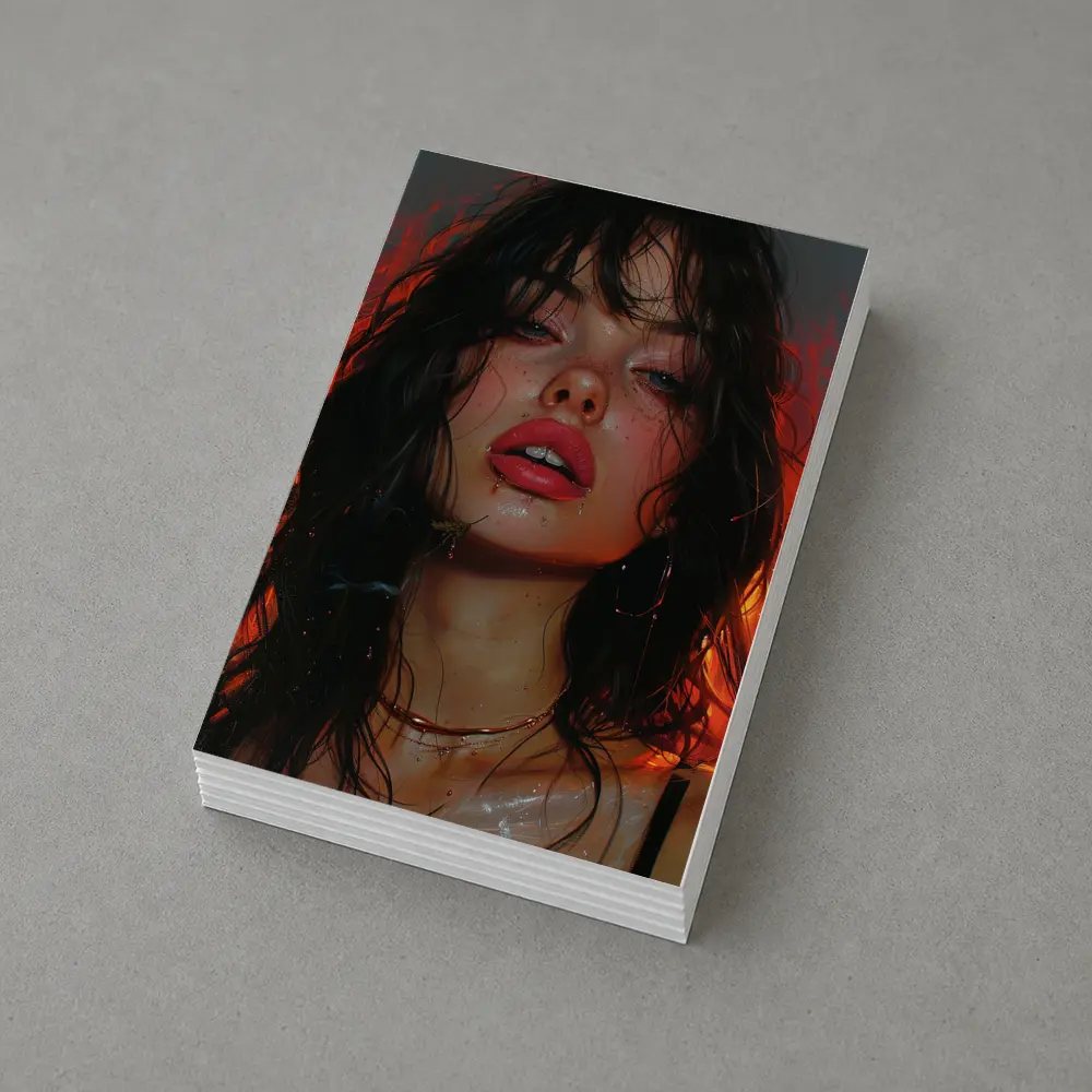 Dark Portrait Woman Red Fire Background – Postcards