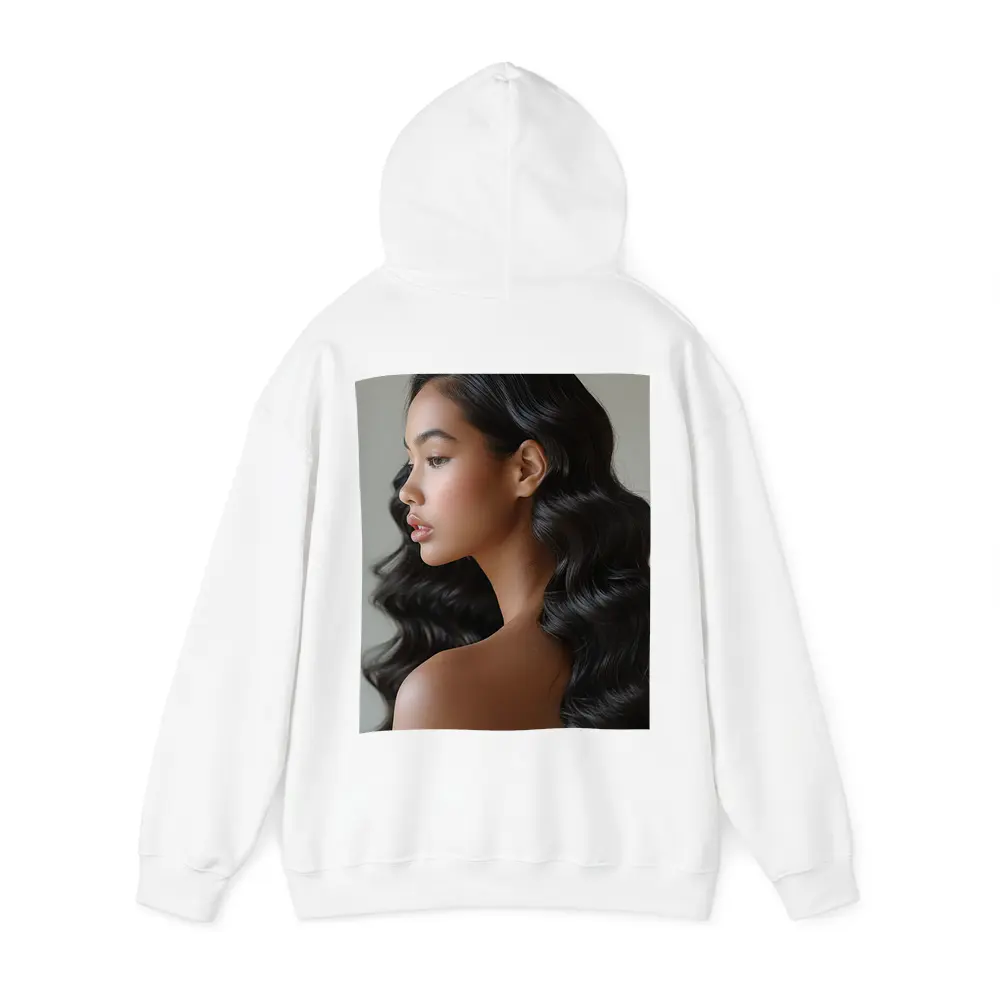 Young Woman Long Black Wavy Hair Portrait – Hoodies
