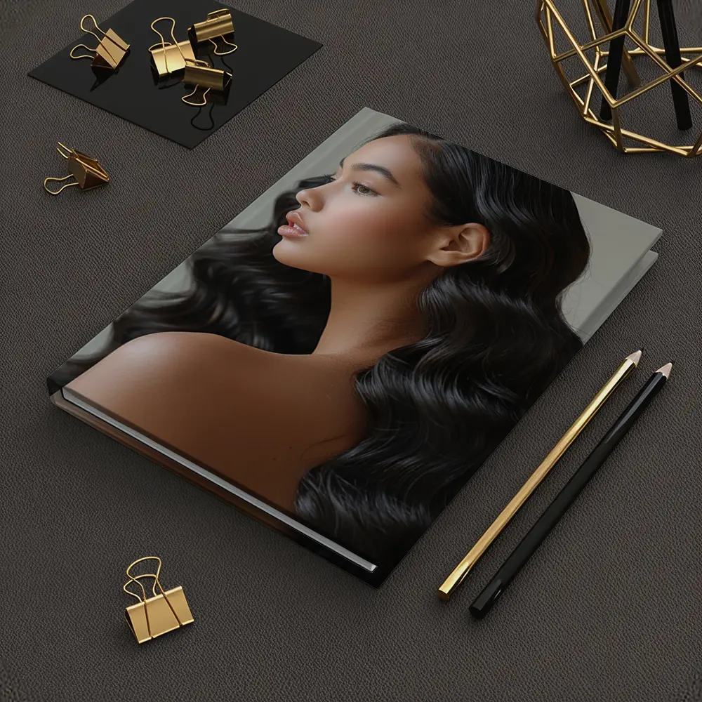 Young Woman Long Black Wavy Hair Portrait – Notebooks