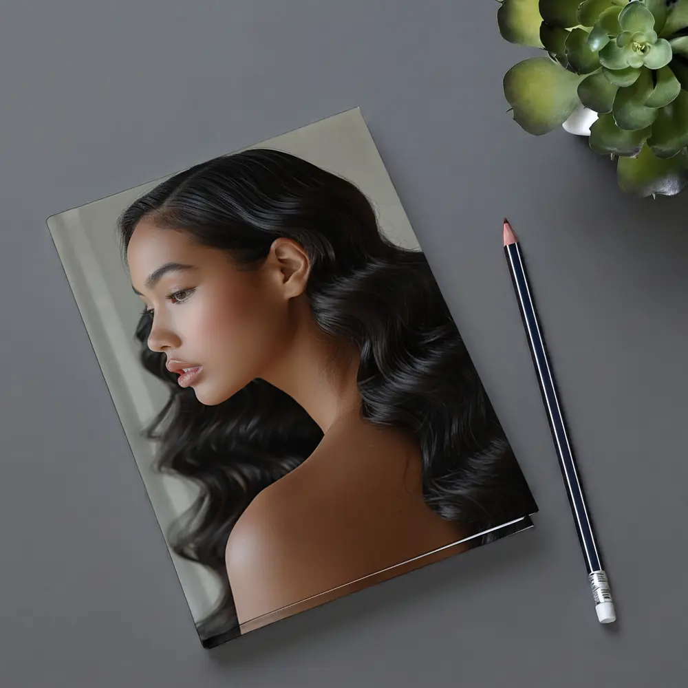Young Woman Long Black Wavy Hair Portrait – Notebooks