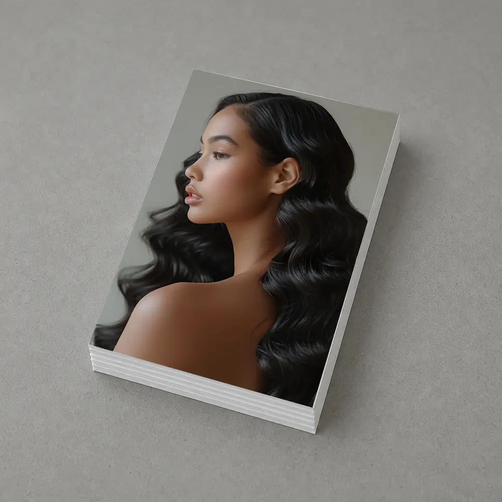 Young Woman Long Black Wavy Hair Portrait – Postcards