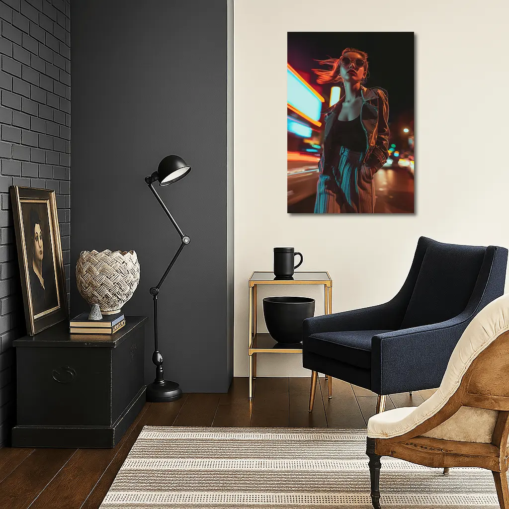 Woman Neon City Street Night Fashion – Wall Art