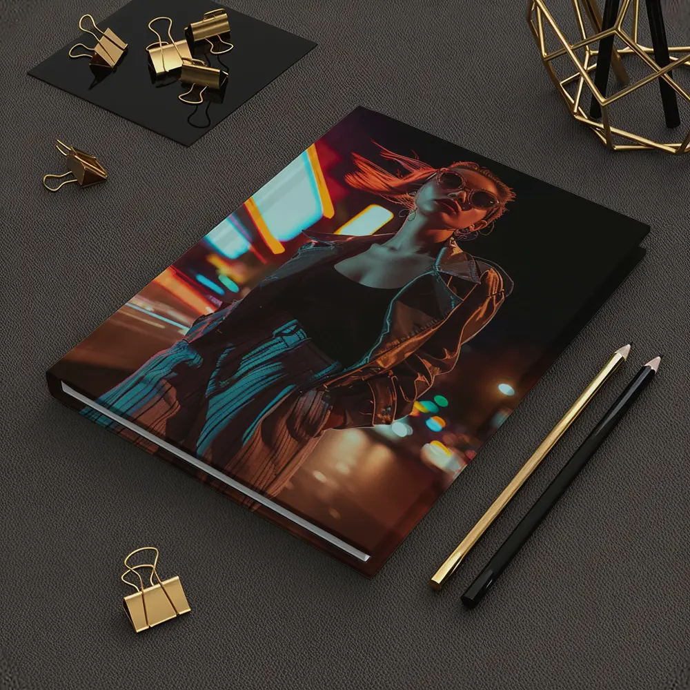 Woman Neon City Street Night Fashion – Notebooks