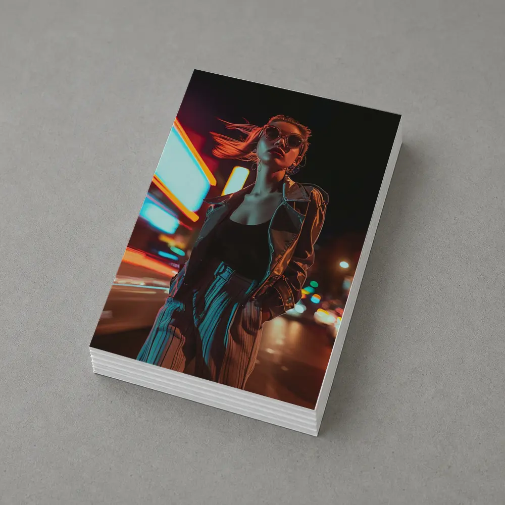 Woman Neon City Street Night Fashion – Postcards