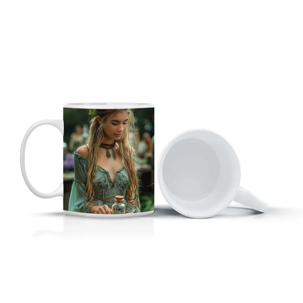 Boho Forest Girl Holding Herb Potion Bottle – Mugs