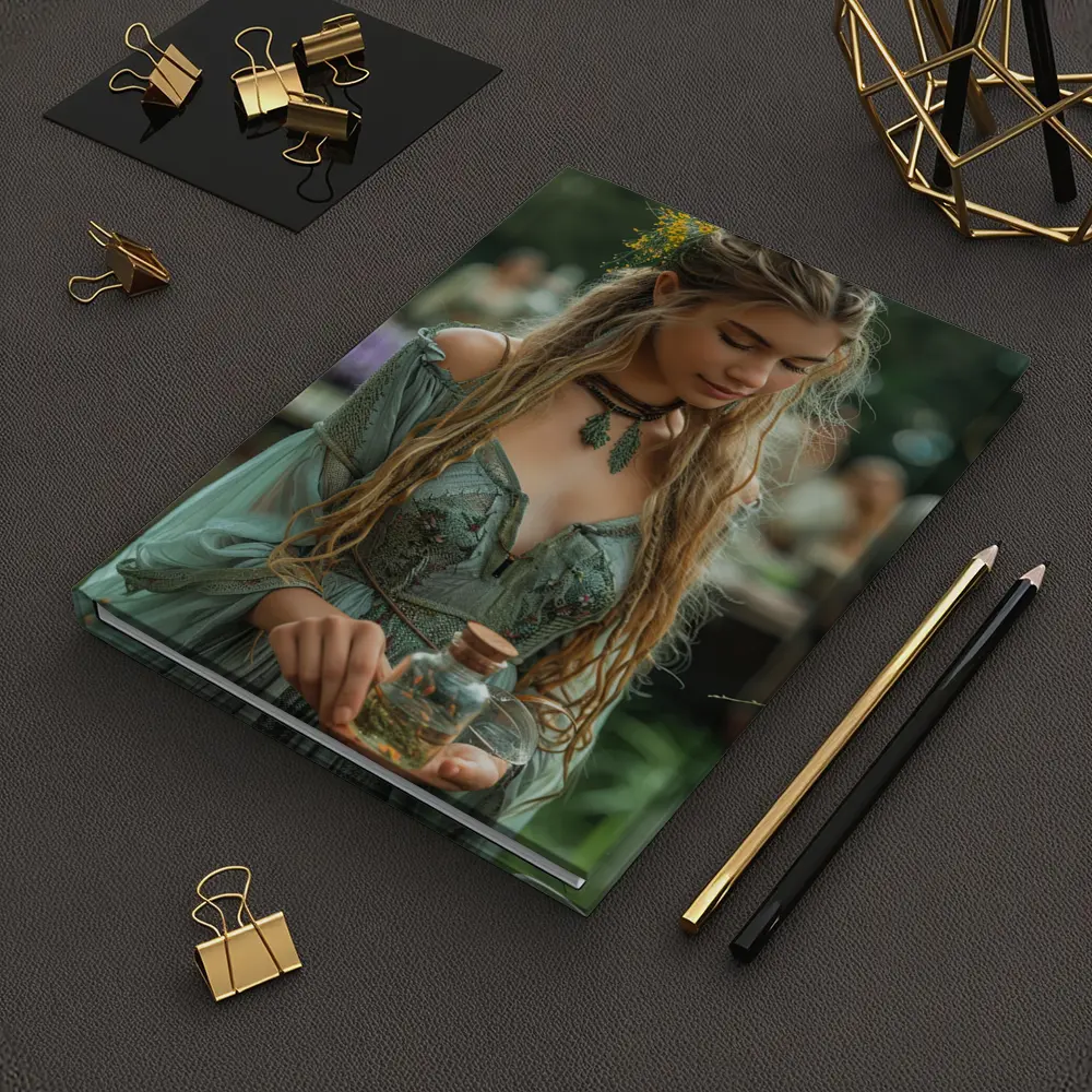 Boho Forest Girl Holding Herb Potion Bottle – Notebooks
