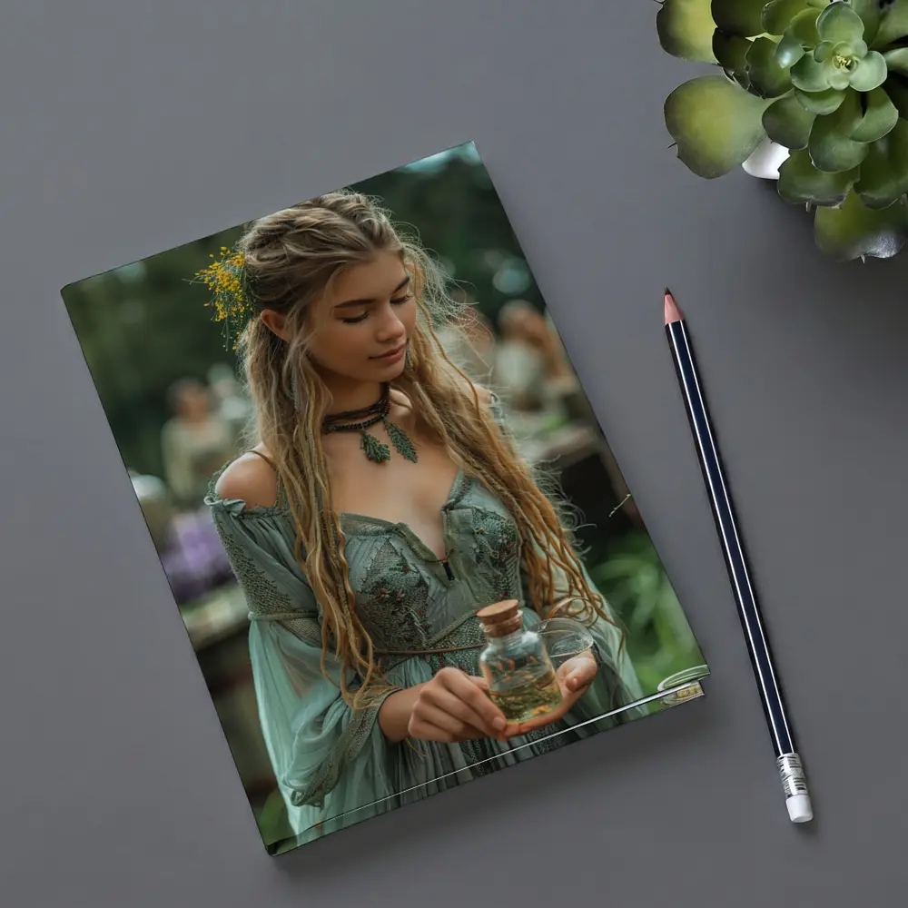 Boho Forest Girl Holding Herb Potion Bottle – Notebooks