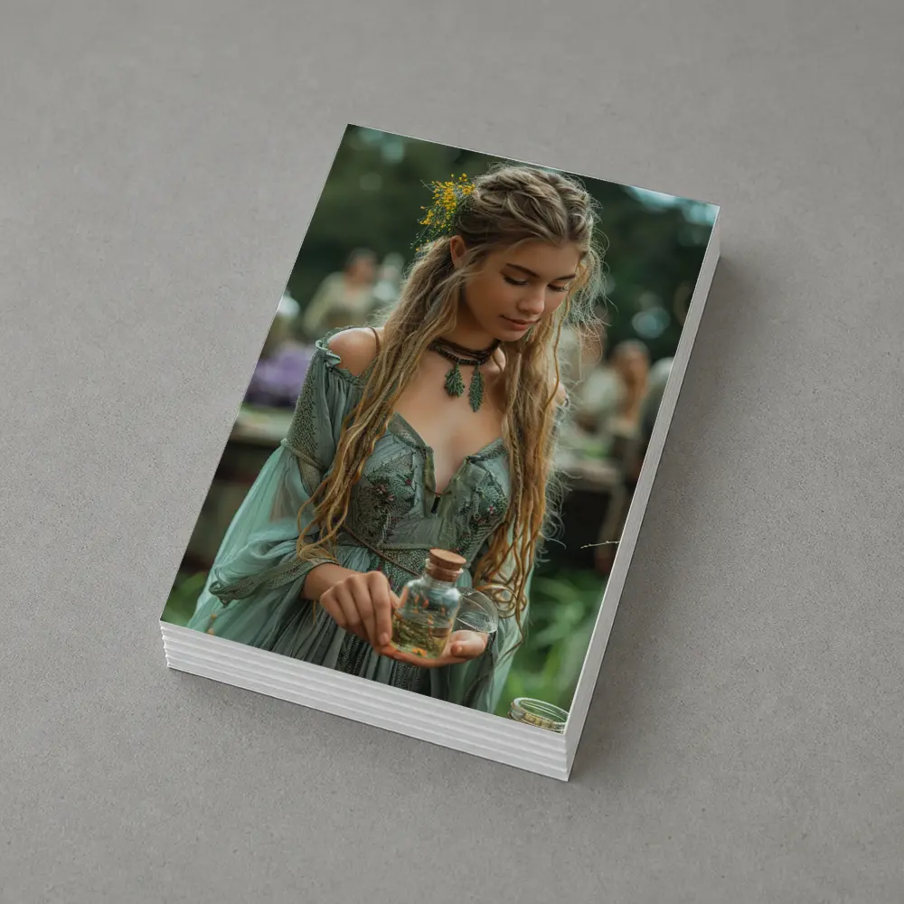 Boho Forest Girl Holding Herb Potion Bottle – Postcards