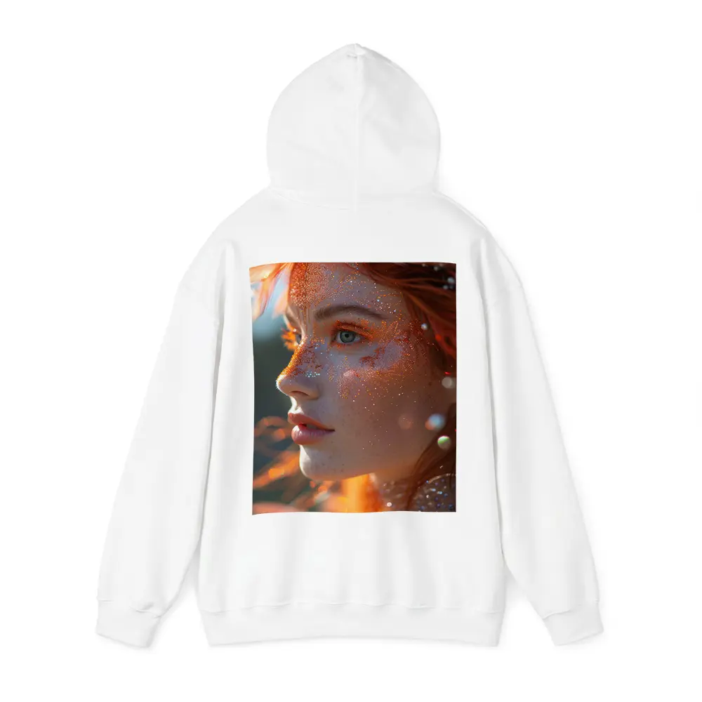 Redhead Woman Glitter Freckles Orange Feathers Portrait – Hoodies