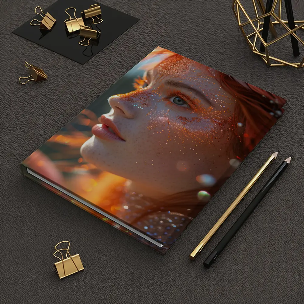 Redhead Woman Glitter Freckles Orange Feathers Portrait – Notebooks