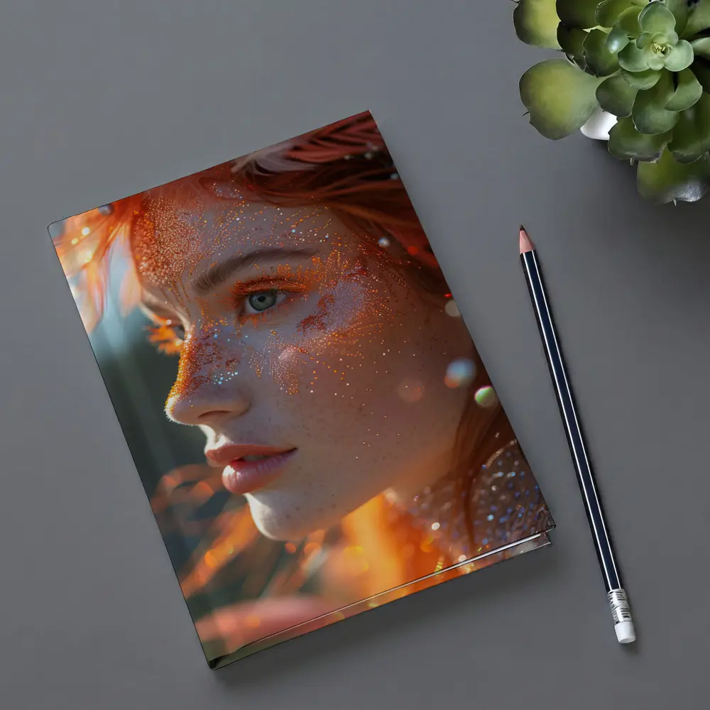 Redhead Woman Glitter Freckles Orange Feathers Portrait – Notebooks