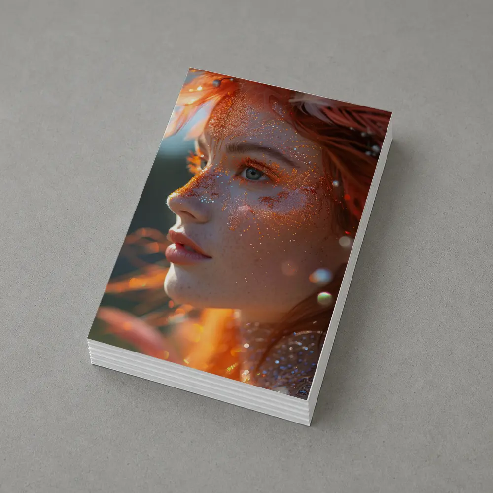 Redhead Woman Glitter Freckles Orange Feathers Portrait – Postcards