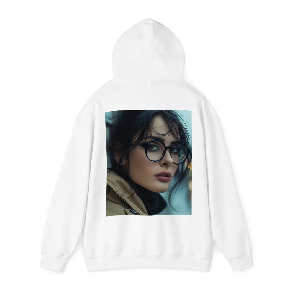 Dark Haired Woman Glasses City Background – Hoodies
