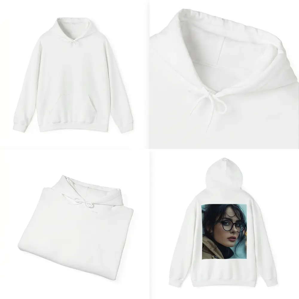 Dark Haired Woman Glasses City Background – Hoodies