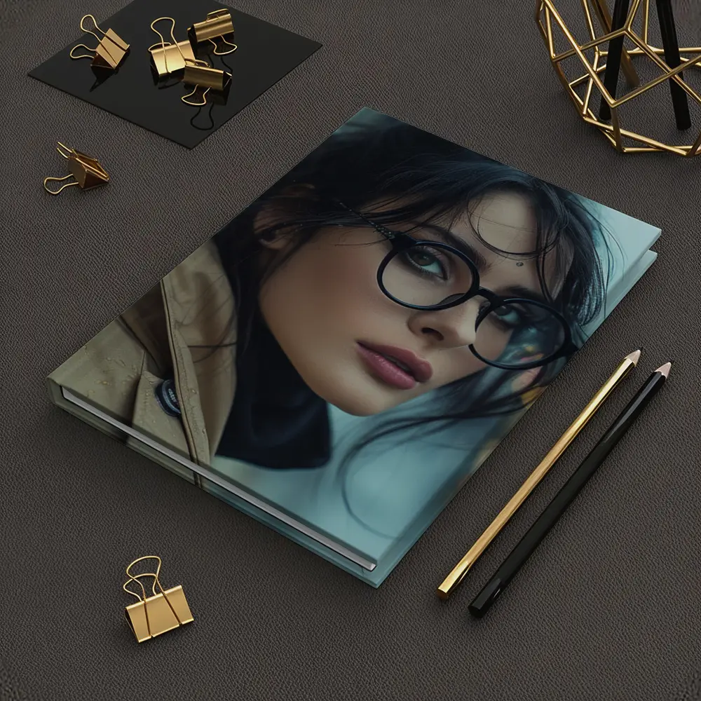 Dark Haired Woman Glasses City Background – Notebooks