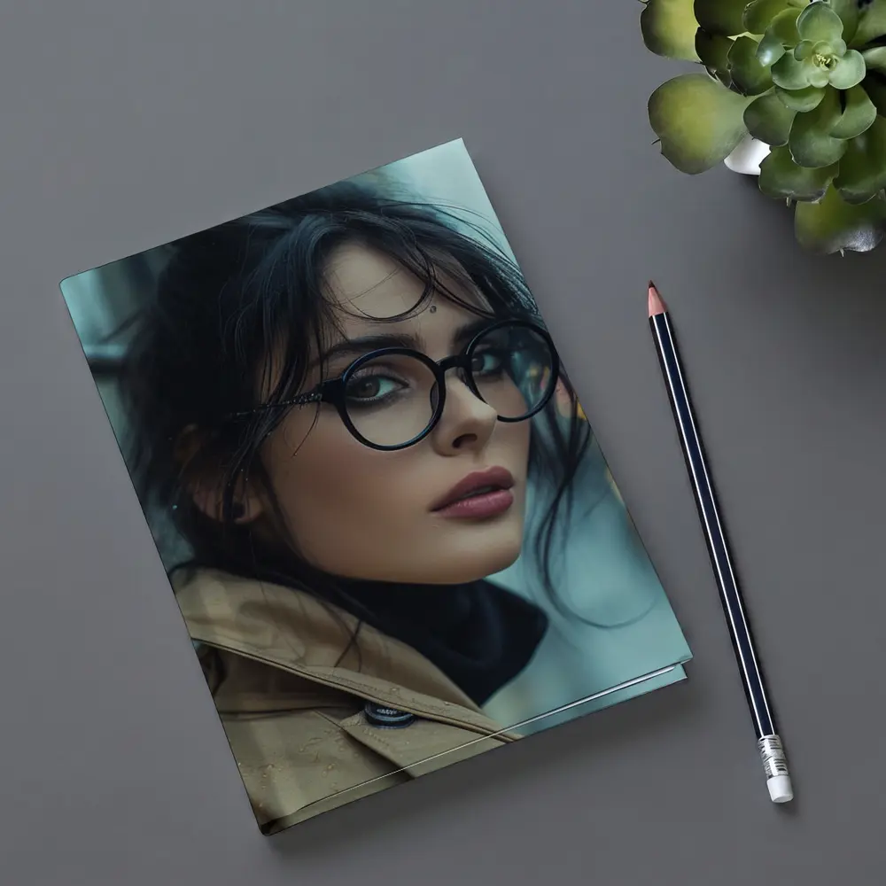 Dark Haired Woman Glasses City Background – Notebooks