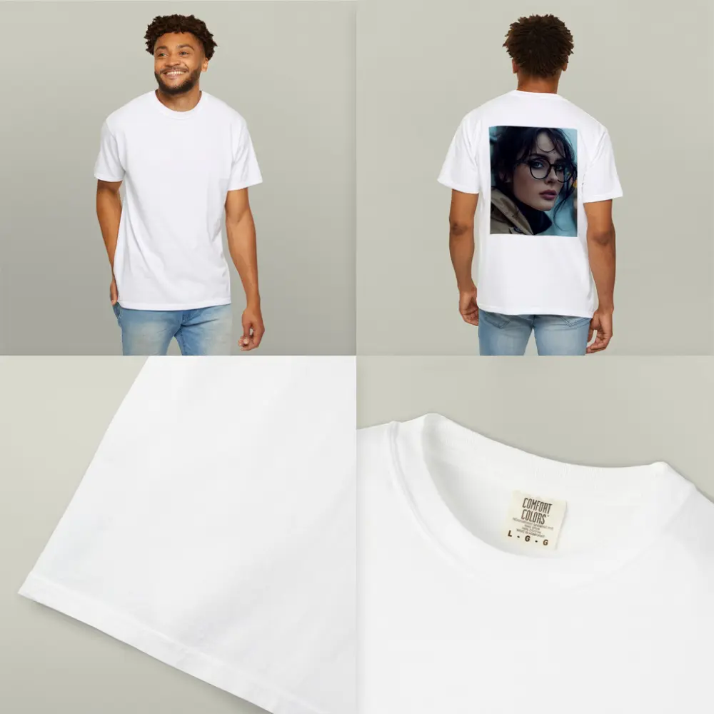 Dark Haired Woman Glasses City Background – T-Shirts