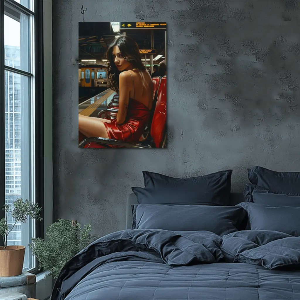 Woman Red Dress Subway Station Platform Art – Wall Art