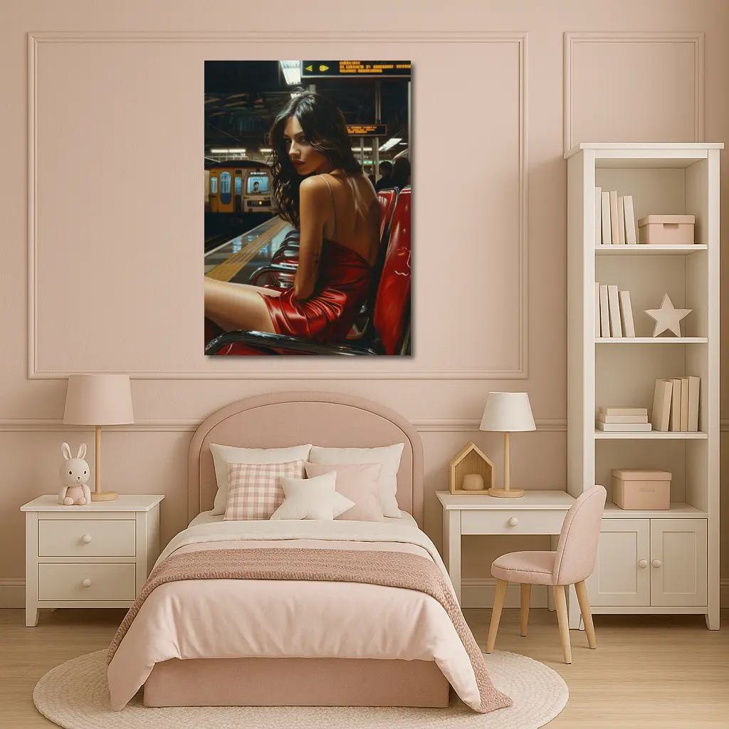 Woman Red Dress Subway Station Platform Art – Wall Art