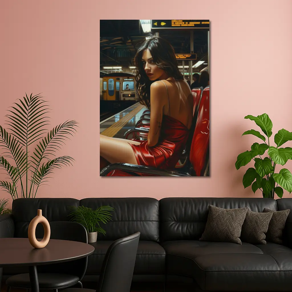 Woman Red Dress Subway Station Platform Art – Wall Art
