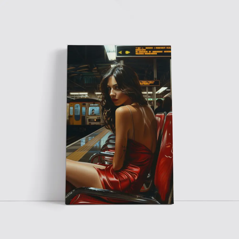 Woman Red Dress Subway Station Platform Art – Wall Art
