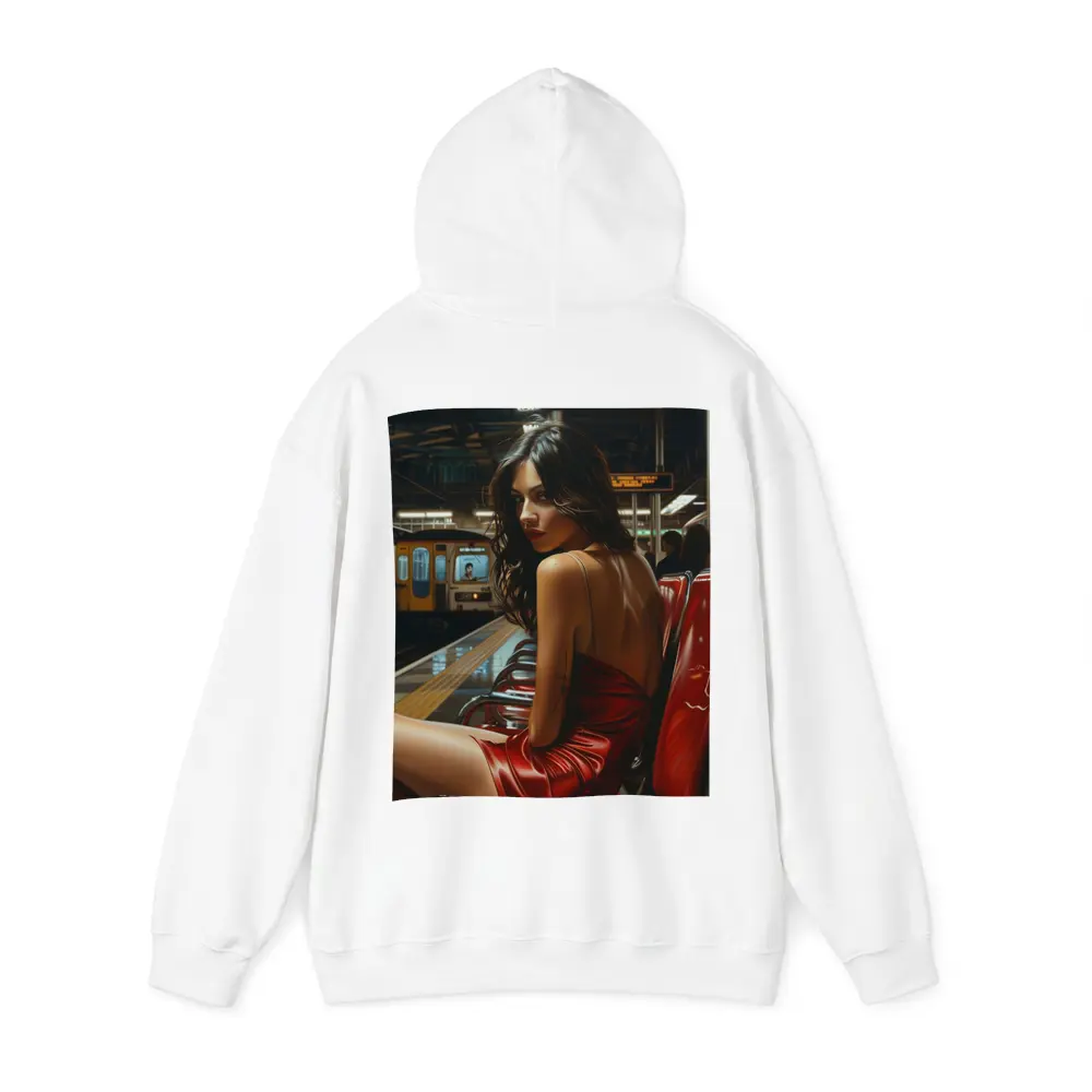 Woman Red Dress Subway Station Platform Art – Hoodies