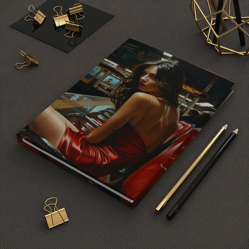 Woman Red Dress Subway Station Platform Art – Notebooks
