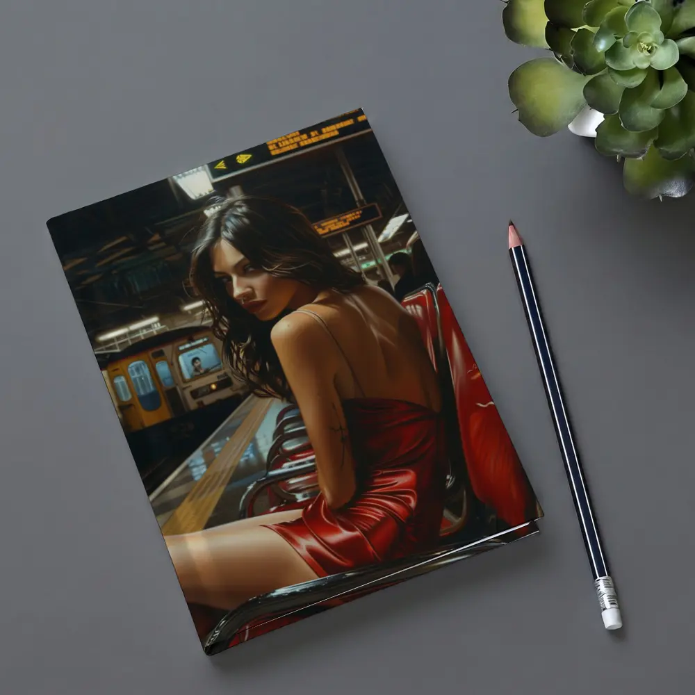 Woman Red Dress Subway Station Platform Art – Notebooks