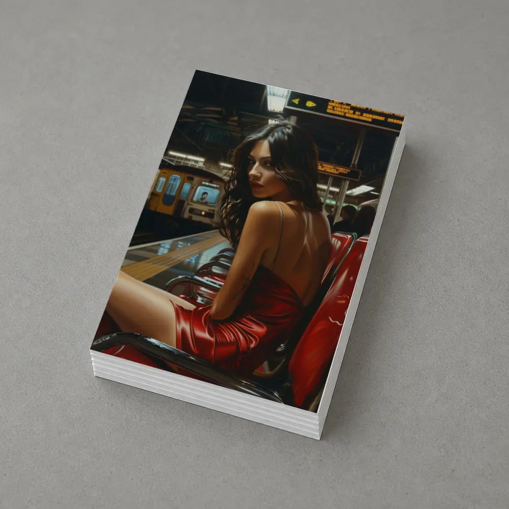 Woman Red Dress Subway Station Platform Art – Postcards