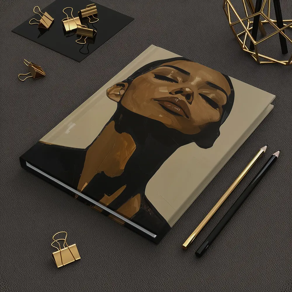 Woman Eyes Closed Beige Abstract Portrait Painting – Notebooks