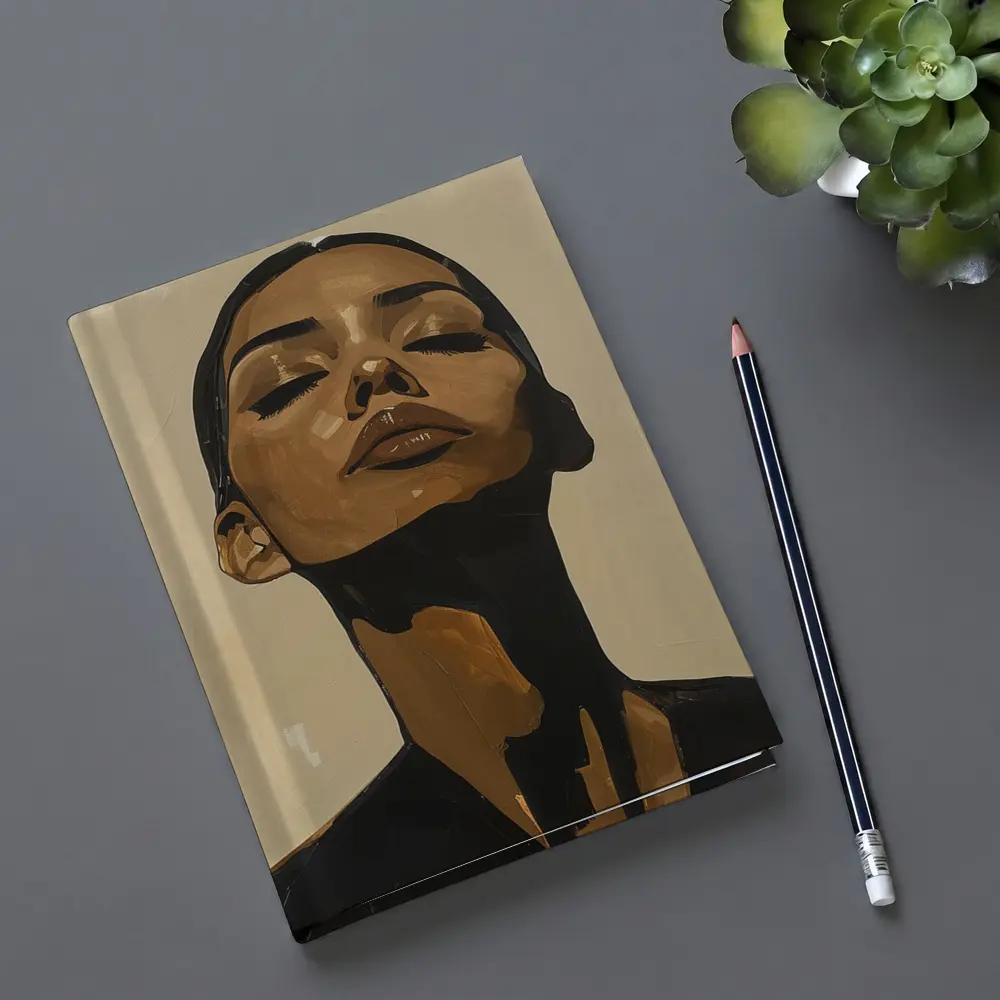 Woman Eyes Closed Beige Abstract Portrait Painting – Notebooks