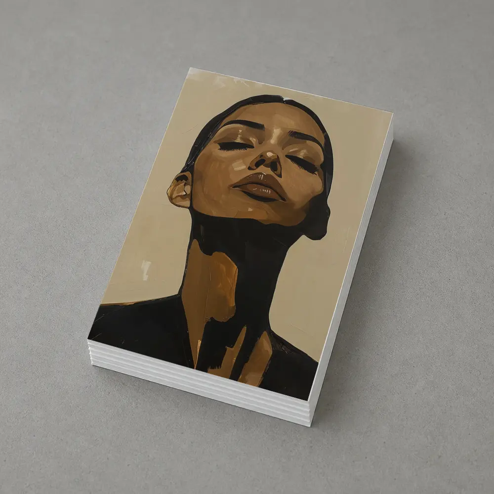 Woman Eyes Closed Beige Abstract Portrait Painting – Postcards