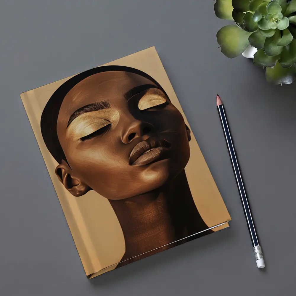 Golden Eyes Black Woman Portrait Beige Background – Notebooks