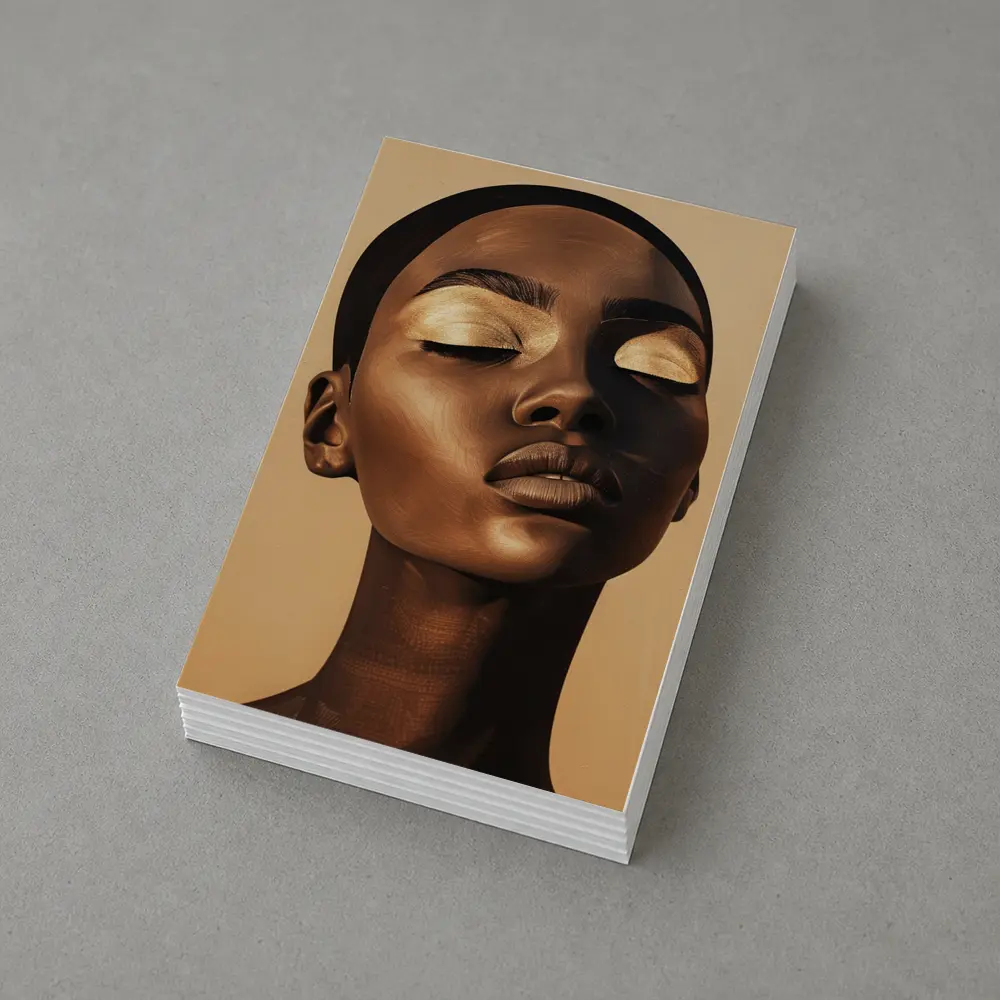 Golden Eyes Black Woman Portrait Beige Background – Postcards
